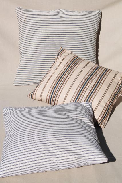 small feather pillows w/ primitive antique striped cotton ticking fabric