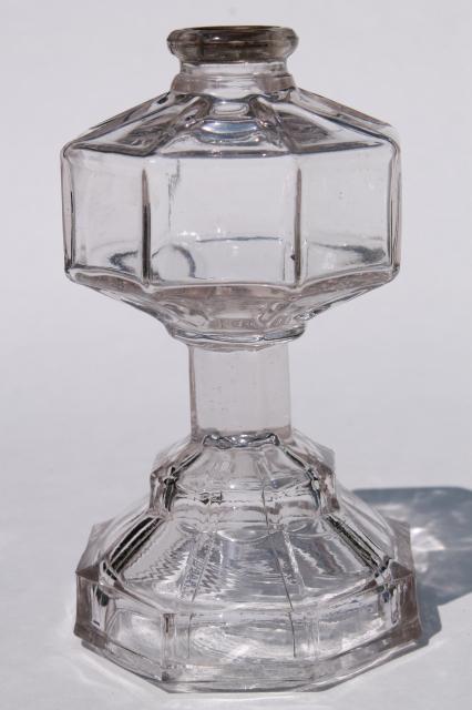 small old glass oil lamp, empty font base for candle holder or flower vase