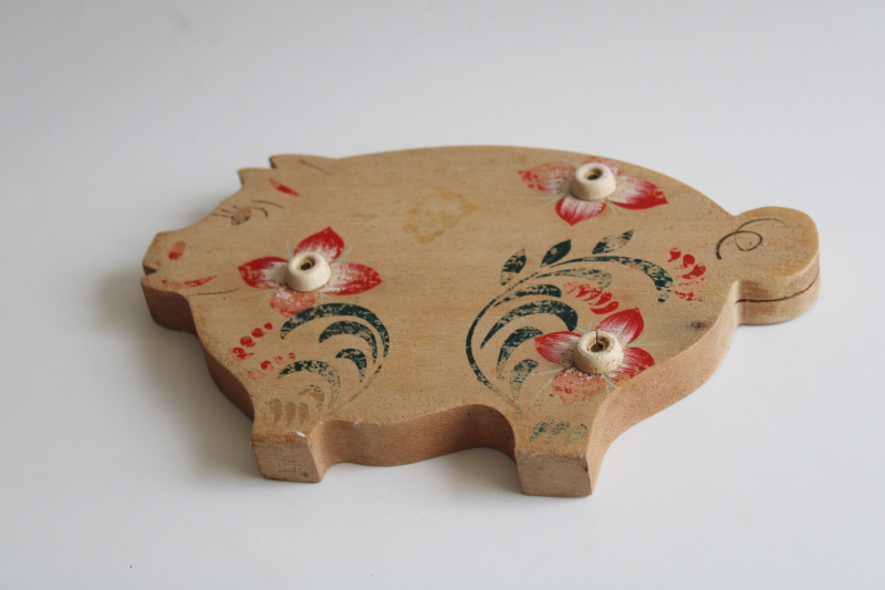 small pig shaped cutting wood cutting board, hand painted vintage serving charcuterie tray
