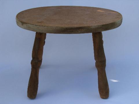 small primitive wood footstool, old wooden child's size stool seat
