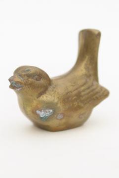 small sparrow bird, vintage solid brass figurine or desk paperweight