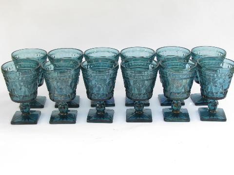 smoky blue glass Park Lane pattern stemware, vintage water / wine glasses