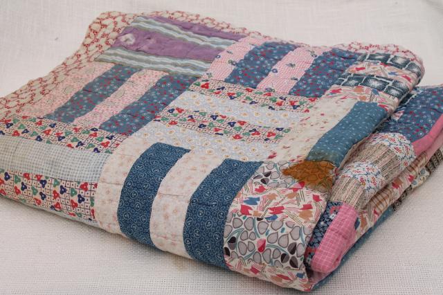 soft faded vintage patchwork quilt w/ old cotton fabric prints, romantic prairie girl style