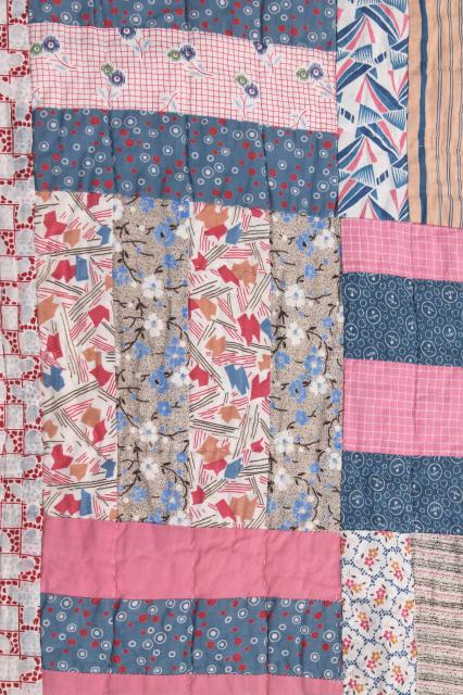 soft faded vintage patchwork quilt w/ old cotton fabric prints, romantic prairie girl style