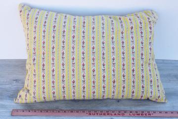 soft feather pillow, vintage cottage chic floral striped cotton ticking fabric