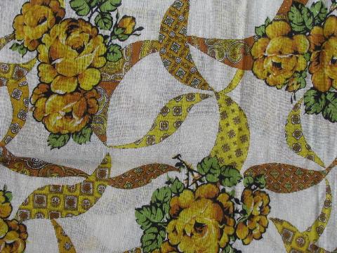 soft sheer cotton gauze fabric, 60s vintage yellow rose quilt print