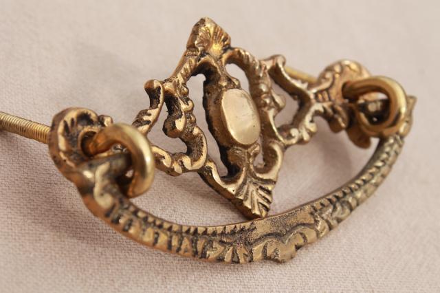 solid brass drawer pulls hardware, vintage new old stock antique rococo handles