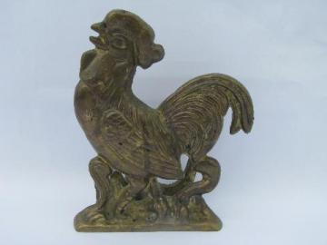 solid brass rooster napkin holder, 80s french country style