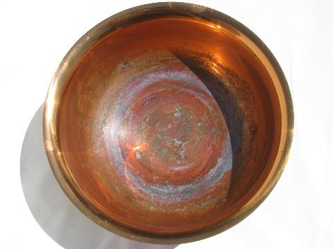 solid copper revere bowl, 1950s-60s vintage copperware w/worn finish