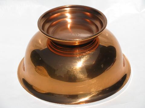 solid copper revere bowl, 1950s-60s vintage copperware w/worn finish