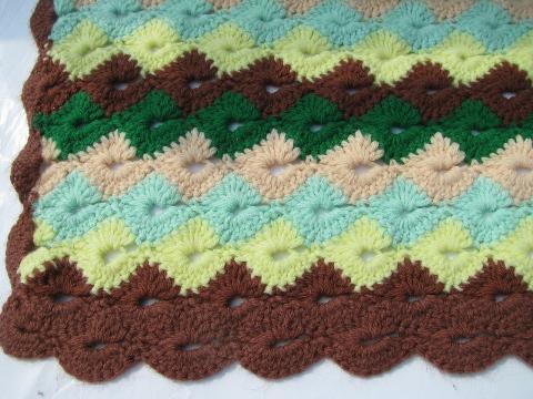 southwest colors vintage handmade crochet afghan, soft acrylic