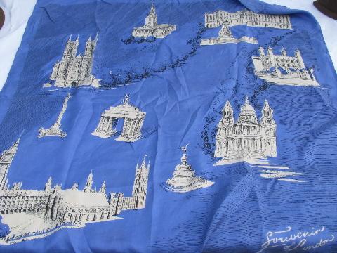 souvenir of London scenes print silk scarf square, vintage Thorncraft