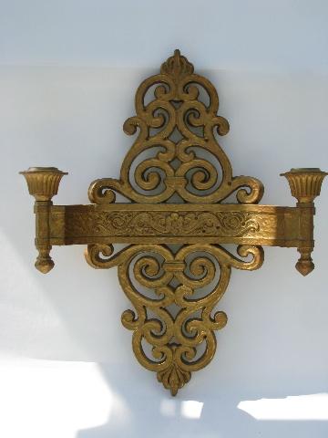 spanish colonial gothic style, pair of vintage gold Syroco wall sconces