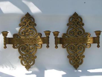 spanish colonial gothic style, pair of vintage gold Syroco wall sconces