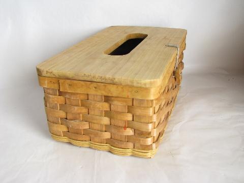 splint basket w/ wood cover for tissue box, country style