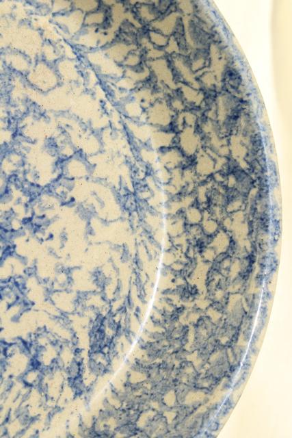 spongeware stoneware pie pan, blue sponge ware plate Robinson Ransbottom pottery