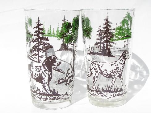 sporting dogs vintage dog breeds drinking glasses, 50s swanky swigs