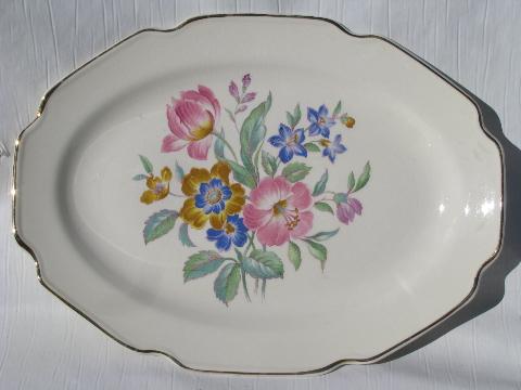 spring floral roses & tulips bouquet, vintage shabby cottage chic china set for 8