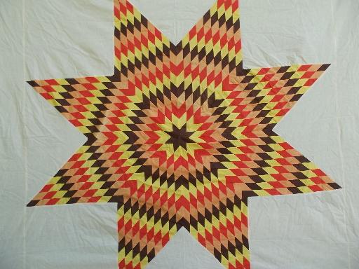 starburst patchwork star harvest colors vintage cotton fabric quilt top