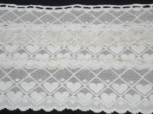 string of hearts border lace valance panels, wide vintage curtain edging