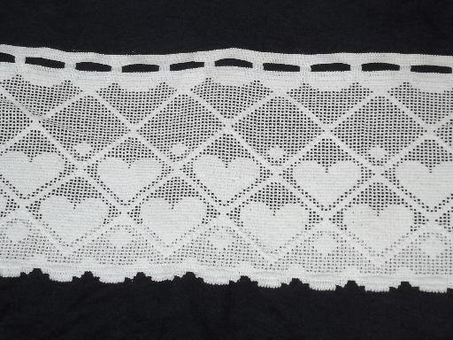 string of hearts border lace valance panels, wide vintage curtain edging
