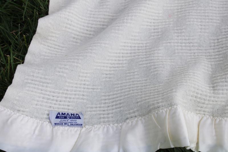 summer weight soft light wool blanket, vintage Faribo type waffle thermal weave ivory white