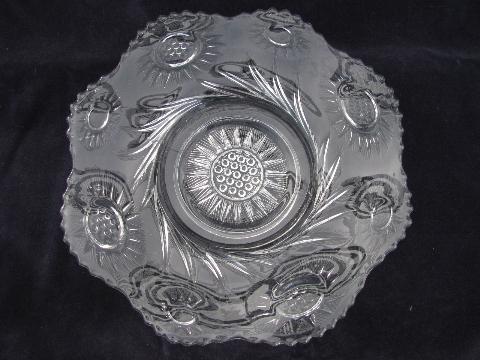 sun flower or star burst pattern pressed glass plate, vintage EAPG