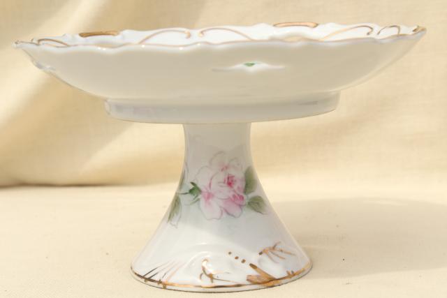 sweet little china cake stand dessert plate, vintage Japan, Lefton or Enesco