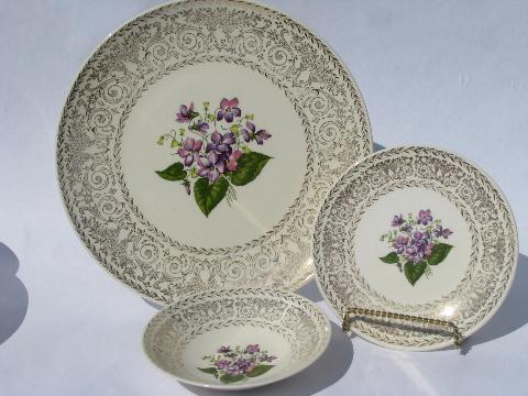 sweet violets vintage floral china dishes, large lot bowls & plates