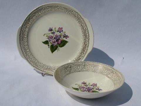 sweet violets vintage floral china dishes, set for 6 w/ serving pieces