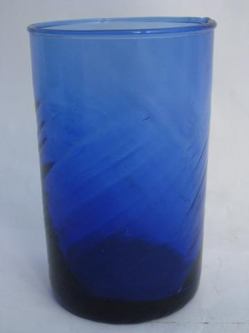 swirl pattern vintage cobalt blue glass juice glasses, set of four