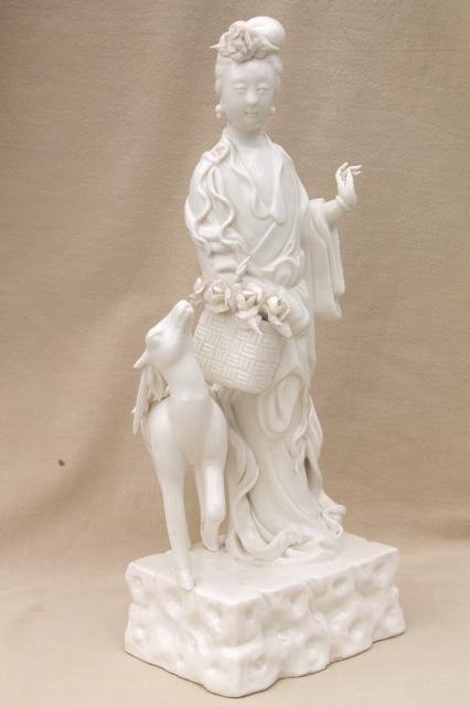 tall blanc de chine white porcelain china lady figures, ornamental statues