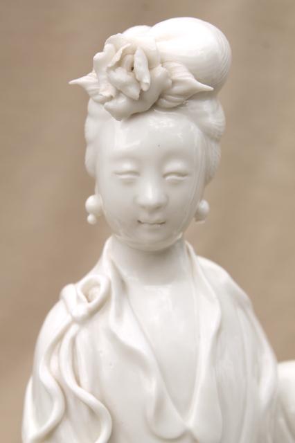 tall blanc de chine white porcelain china lady figures, ornamental statues
