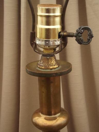 tall brass candlestick lamp, heavy solid brass lamp, 50s 60s vintage