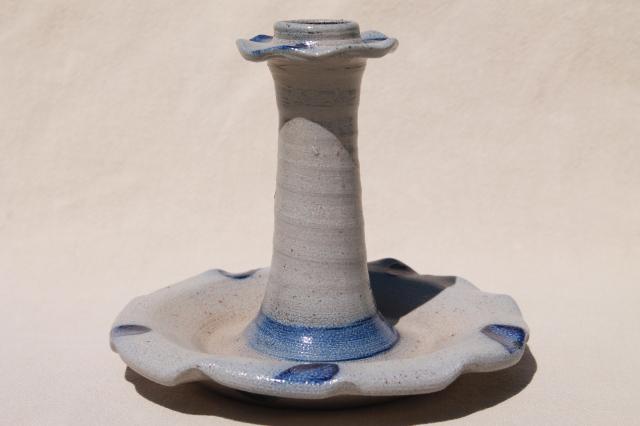 tall chamber candlestick / candle holder, salt glazed Rowe Pottery Cambridge Wisconsin