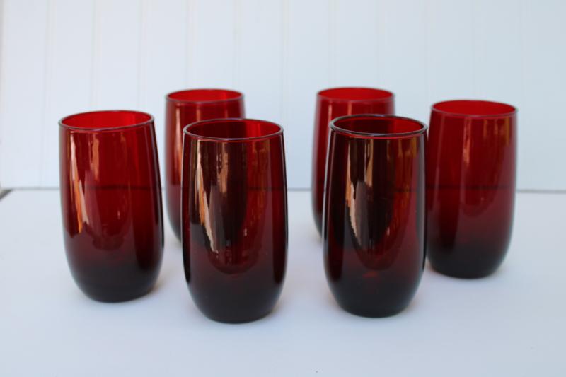 tall iced teas set of 6 drinking glasses, vintage royal ruby red roly poly tumblers