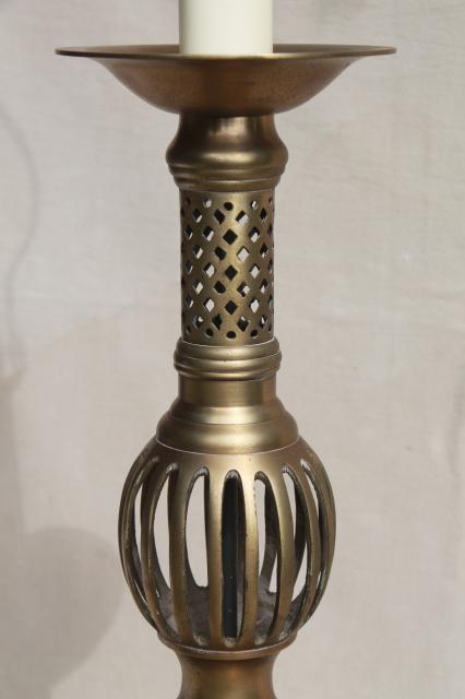 tall vintage hand wrought brass candle stick table or floor lamp, bohemian boho harem gypsy style