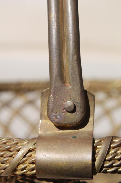 tarnished old brass wire work basket, vintage brassware w/ beautiful patina