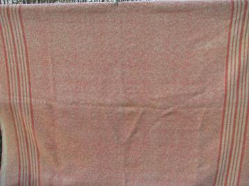 thick heavy wool blanket, pink & white, 1940's-50's vintage
