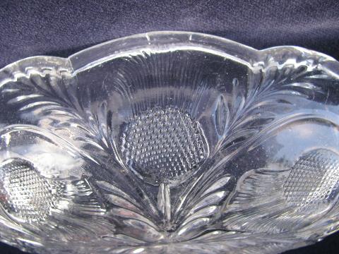 thistle flower pattern, vintage pressed glass bowl, small nappy dish