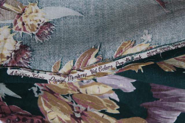 thistle pattern vintage cotton barkcloth fabric project pieces, 1940s 50s floral