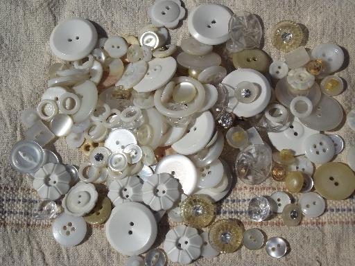 tin full antique and vintage buttons, white and ivory, mother of pearl shell etc.