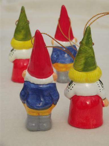 tiny Book of Gnomes & lot of gnome Christmas tree ornaments, 70s vintage