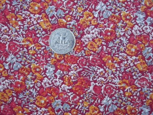 tiny floral quilting print cotton fabric, flowers in sunset orange and red