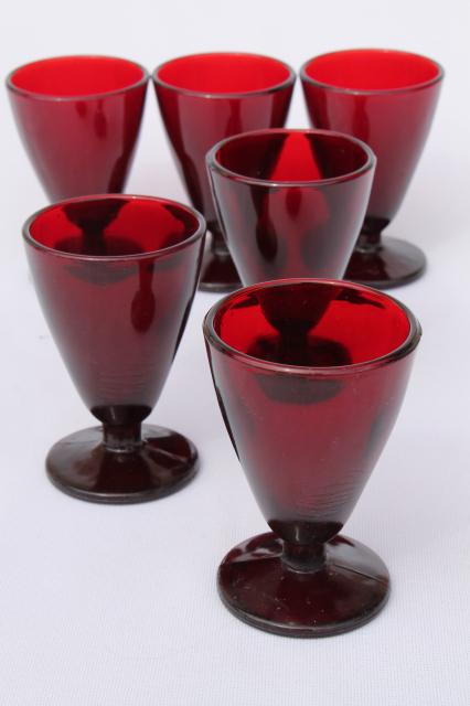 tiny footed glasses vintage Anchor Hocking royal ruby red glass wine glasses