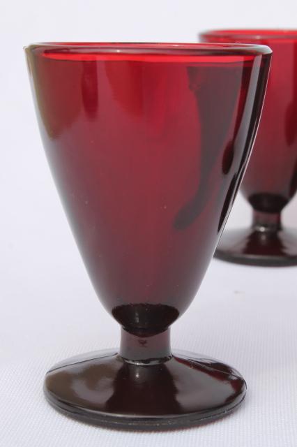 tiny footed glasses vintage Anchor Hocking royal ruby red glass wine glasses