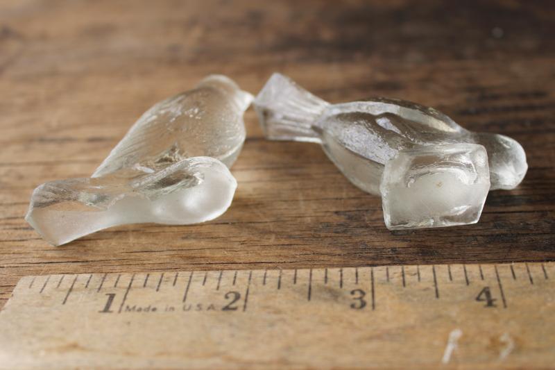 tiny glass birds, miniature figurines vintage crystal clear pressed glass