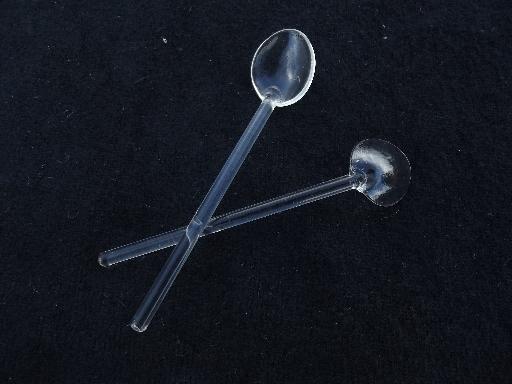 tiny glass spoons for salts, vintage salt cellar spoon lot, set of 4+