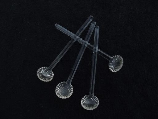 tiny glass spoons for salts, vintage salt cellar spoon lot, set of 4
