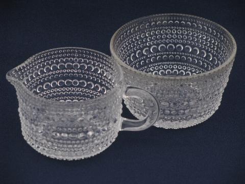 tiny hobnail pattern glass , vintage cream pitcher and sugar bowl set